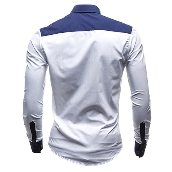 Spring Men Casual shirt Fashion Patchwork Long Sleeve