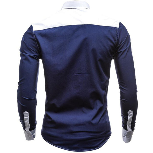 Spring Men Casual shirt Fashion Patchwork Long Sleeve