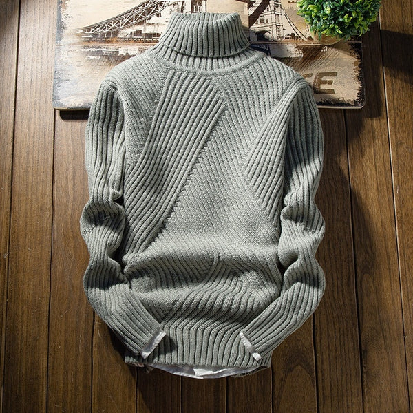 Classic Solid Color Turtleneck Sweater Men Winter