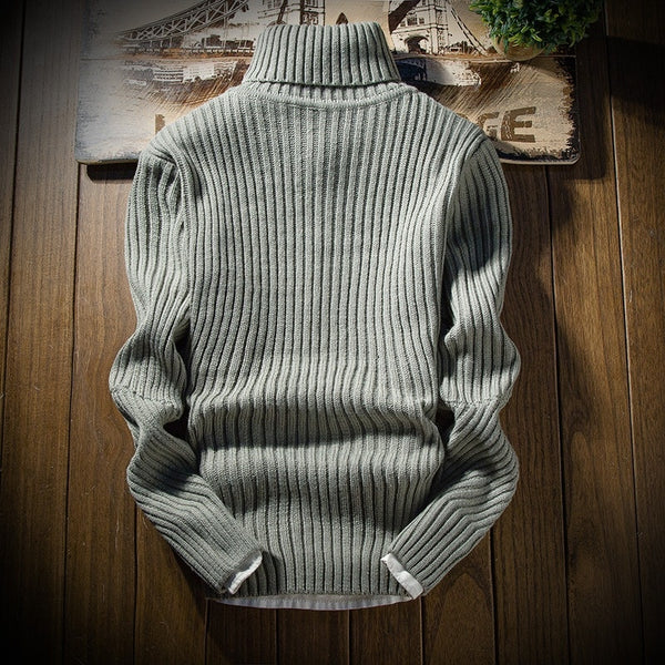 Classic Solid Color Turtleneck Sweater Men Winter