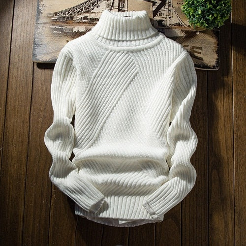 Classic Solid Color Turtleneck Sweater Men Winter