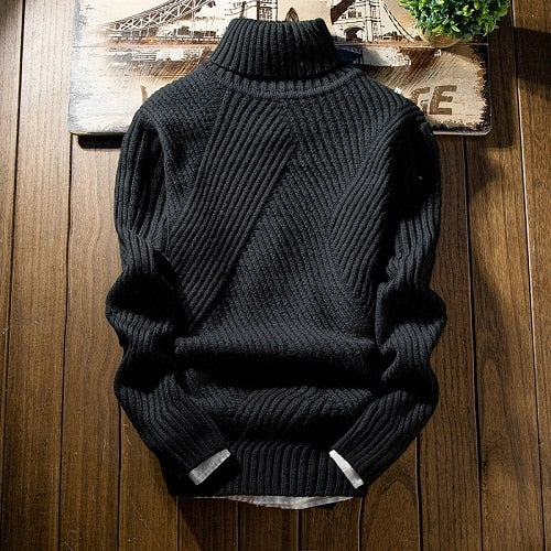 Classic Solid Color Turtleneck Sweater Men Winter