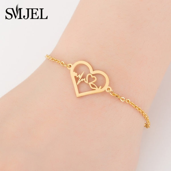 Love Heart Shape Bracelet Women Bracelets Stainless Steel Couple Jewelry Valentines Day Acero Inoxidable