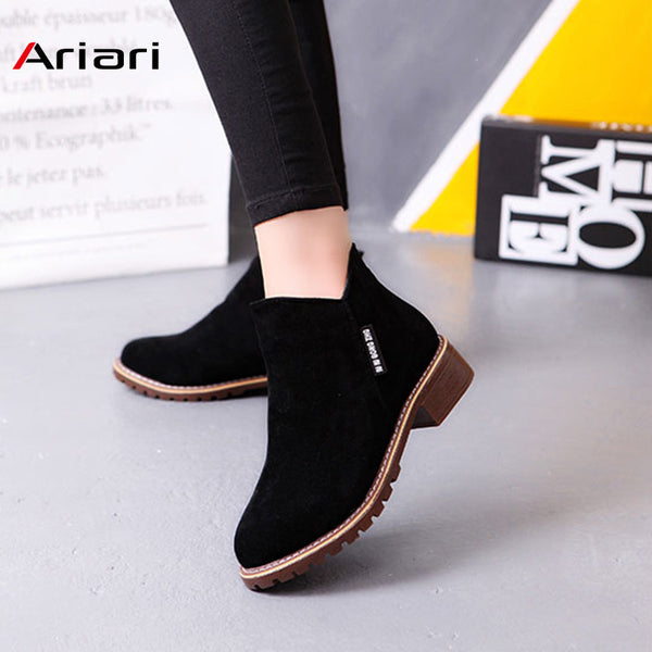 New Classic Women Ankle Boots Winter Female Snow Women Casual shoes Thick Heel Suede Warm Fur Plush