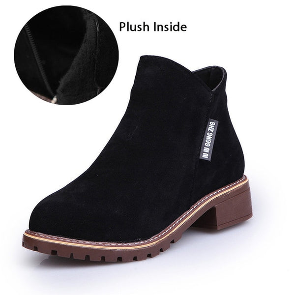 New Classic Women Ankle Boots Winter Female Snow Women Casual shoes Thick Heel Suede Warm Fur Plush