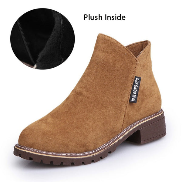 New Classic Women Ankle Boots Winter Female Snow Women Casual shoes Thick Heel Suede Warm Fur Plush