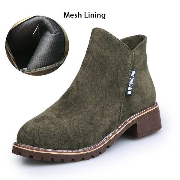 New Classic Women Ankle Boots Winter Female Snow Women Casual shoes Thick Heel Suede Warm Fur Plush
