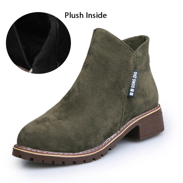 New Classic Women Ankle Boots Winter Female Snow Women Casual shoes Thick Heel Suede Warm Fur Plush