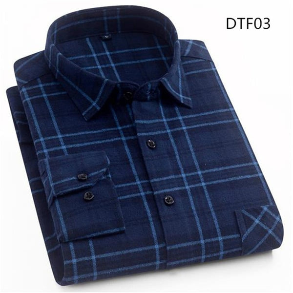 Spring Autumn Mens Flannel Plaid Shirts Cotton Casual Long Sleeve
