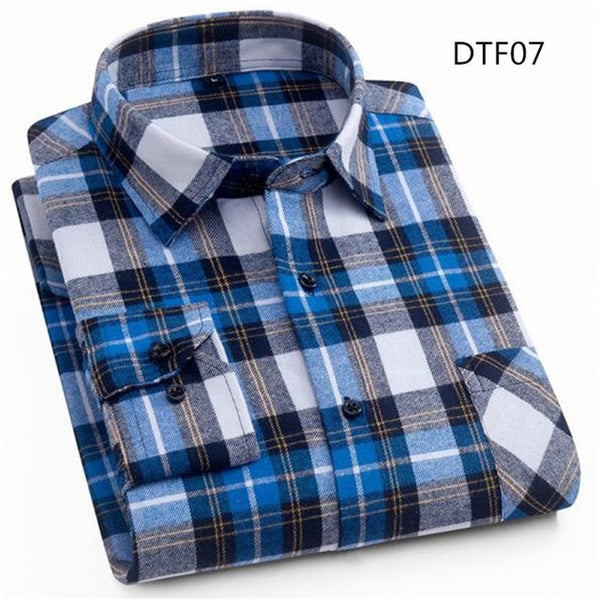 Spring Autumn Mens Flannel Plaid Shirts Cotton Casual Long Sleeve
