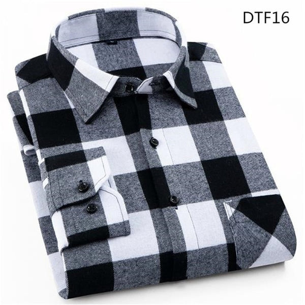 Spring Autumn Mens Flannel Plaid Shirts Cotton Casual Long Sleeve