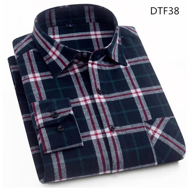 Spring Autumn Mens Flannel Plaid Shirts Cotton Casual Long Sleeve