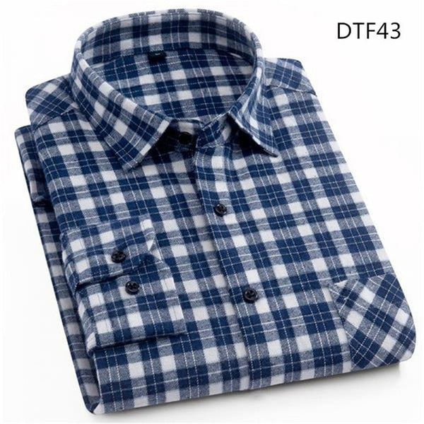 Spring Autumn Mens Flannel Plaid Shirts Cotton Casual Long Sleeve