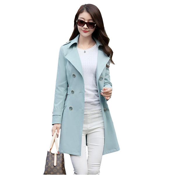 Spring and Autumn Women Windbreaker Coat Double Snap Women Slim Thin Large yard Long