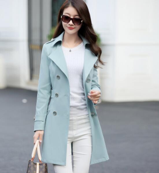 Spring and Autumn Women Windbreaker Coat Double Snap Women Slim Thin Large yard Long