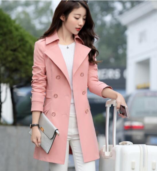 Spring and Autumn Women Windbreaker Coat Double Snap Women Slim Thin Large yard Long