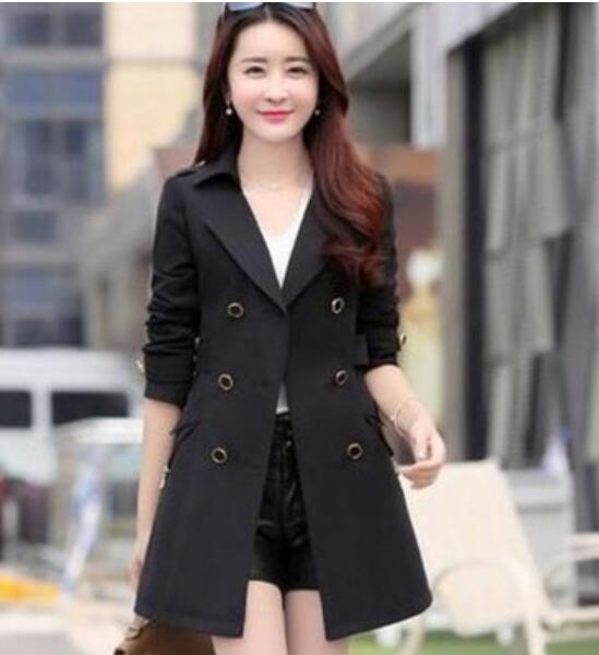 Spring and Autumn Women Windbreaker Coat Double Snap Women Slim Thin Large yard Long