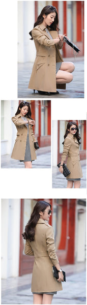 Spring and Autumn Women Windbreaker Coat Double Snap Women Slim Thin Large yard Long