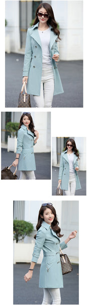 Spring and Autumn Women Windbreaker Coat Double Snap Women Slim Thin Large yard Long