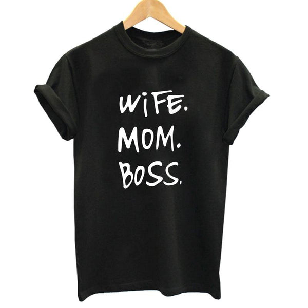 Wife Mom Boss Print  Short Sleeve T-shirt
