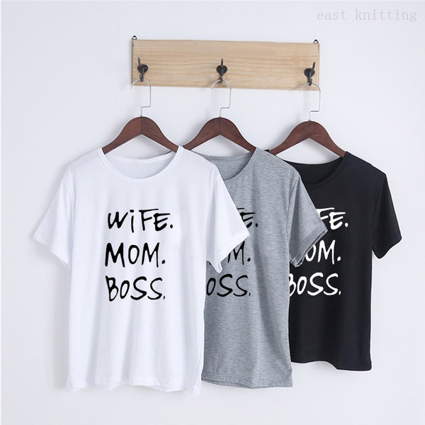Wife Mom Boss Print  Short Sleeve T-shirt