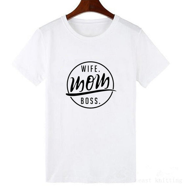 Wife Mom Boss Print  Short Sleeve T-shirt