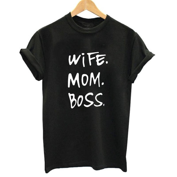 Wife Mom Boss Print  Short Sleeve T-shirt
