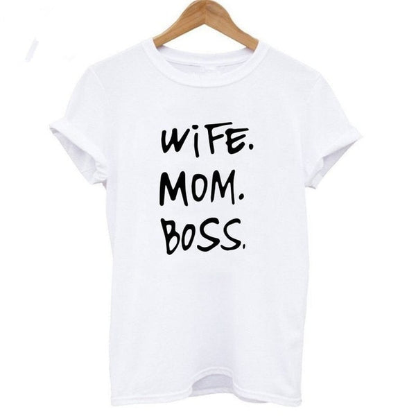 Wife Mom Boss Print  Short Sleeve T-shirt