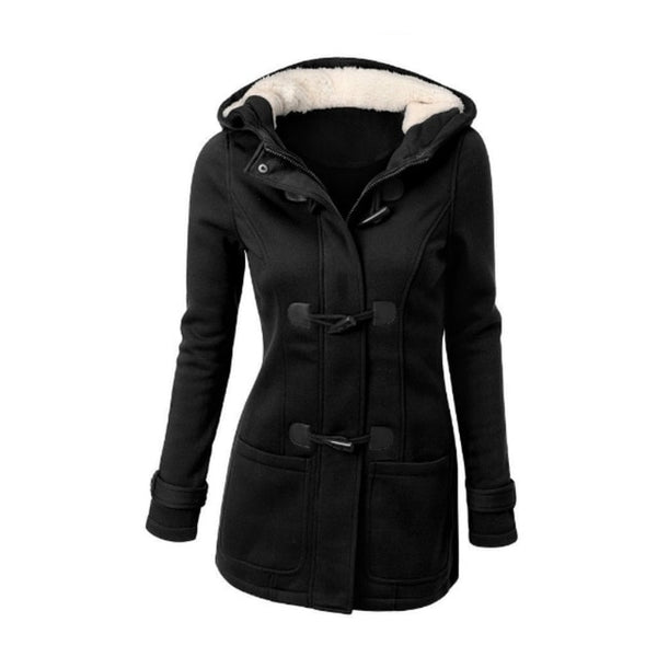 Women Basic Jacket Coat  Parkas Long Hooded Coat Parkas Overcoat Zipper Horn Button Outwear