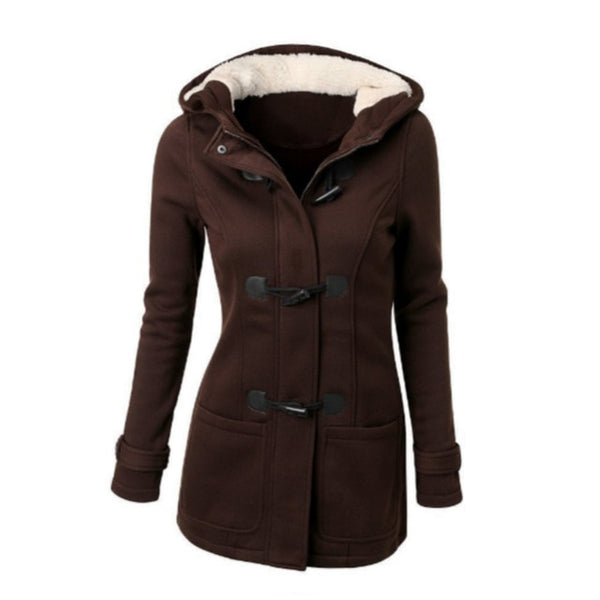 Women Basic Jacket Coat  Parkas Long Hooded Coat Parkas Overcoat Zipper Horn Button Outwear