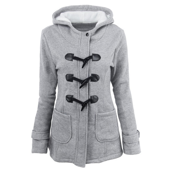 Women Basic Jacket Coat  Parkas Long Hooded Coat Parkas Overcoat Zipper Horn Button Outwear