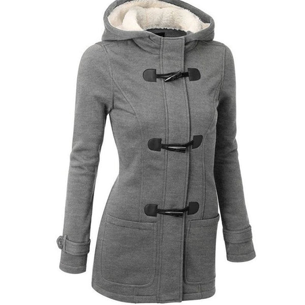 Women Basic Jacket Coat  Parkas Long Hooded Coat Parkas Overcoat Zipper Horn Button Outwear
