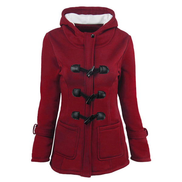 Women Basic Jacket Coat  Parkas Long Hooded Coat Parkas Overcoat Zipper Horn Button Outwear