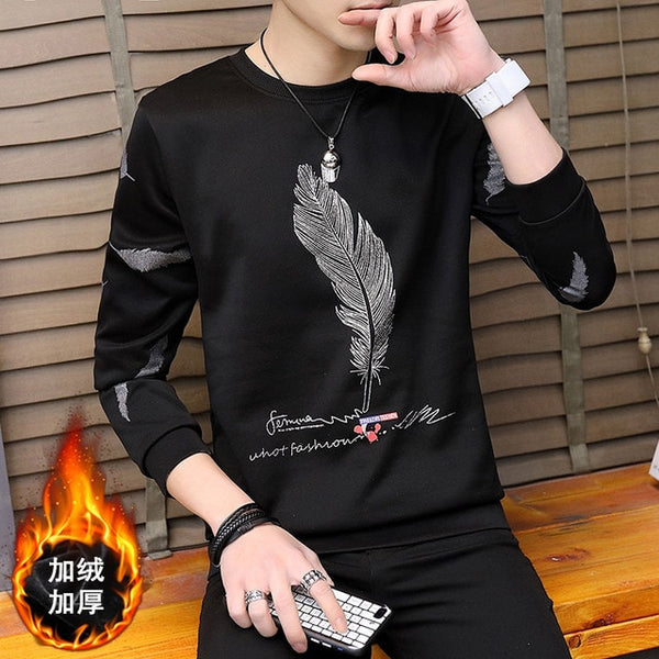 spring and autumn tops tees men's long-sleeved