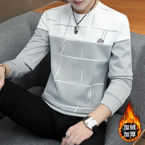 spring and autumn tops tees men's long-sleeved