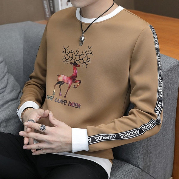 spring and autumn tops tees men's long-sleeved