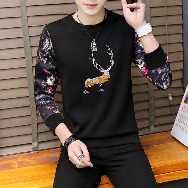 spring and autumn tops tees men's long-sleeved