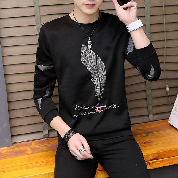 spring and autumn tops tees men's long-sleeved