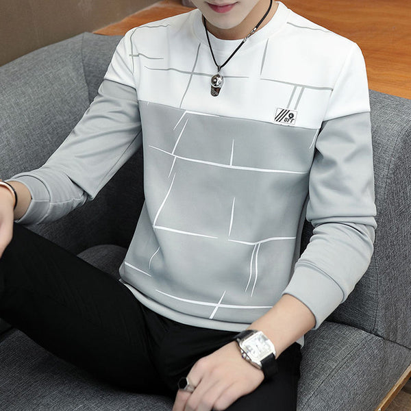 spring and autumn tops tees men's long-sleeved