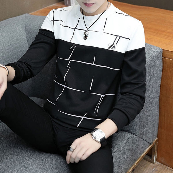 spring and autumn tops tees men's long-sleeved