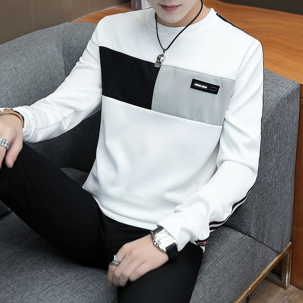 spring and autumn tops tees men's long-sleeved