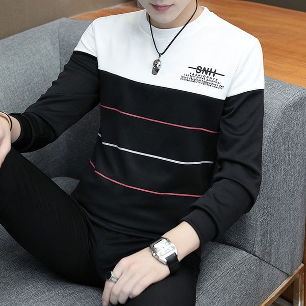 spring and autumn tops tees men's long-sleeved