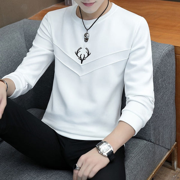 spring and autumn tops tees men's long-sleeved