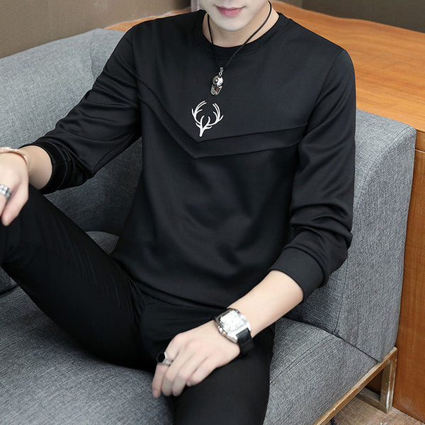 spring and autumn tops tees men's long-sleeved