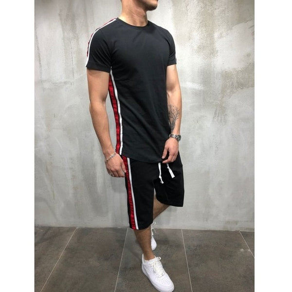 High men T-shirt suit 2 piece casual short sleeve o-neck