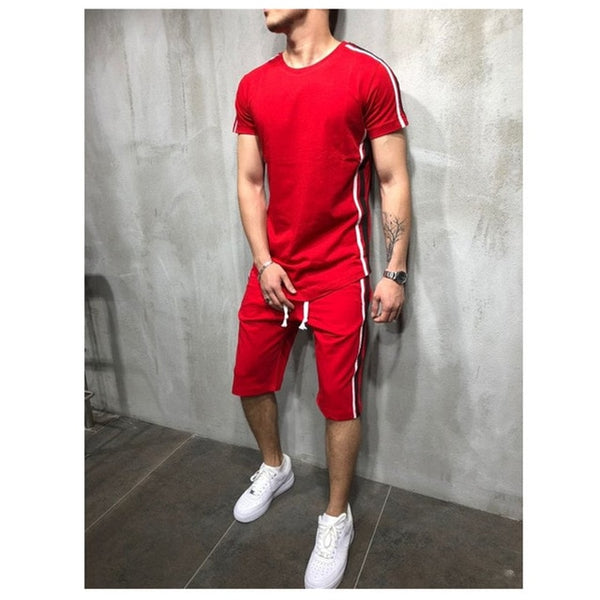 High men T-shirt suit 2 piece casual short sleeve o-neck