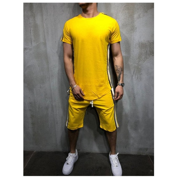 High men T-shirt suit 2 piece casual short sleeve o-neck