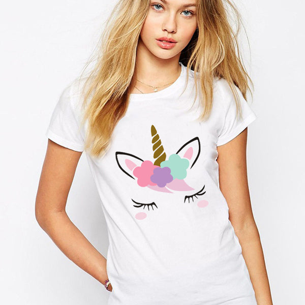 SUMMER Style Adult Unicorn T Shirt Letter Print T shirt Casual For Women