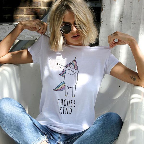 SUMMER Style Adult Unicorn T Shirt Letter Print T shirt Casual For Women