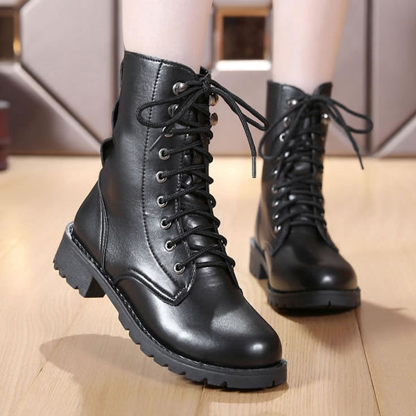 New Buckle Winter Motorcycle Boots Women British Style Ankle Boots Gothic Punk